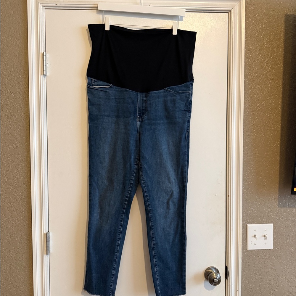 Good American Dark Blue Skinny Maternity Jeans with Black Support Band